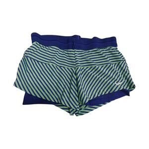 Nike Dri Fit Womens Size M Blue Green Stripped Active Running Shorts Blue Liner